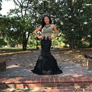 Elegant Black and Gold Embellished Gown